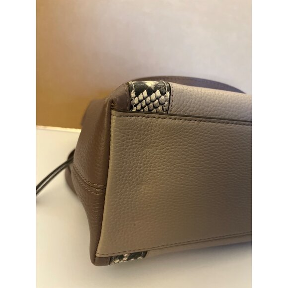Kate Spade Jackson Taupe Brown Leather Triple Compartment Satchel Snake Embossed - Picture 5 of 12